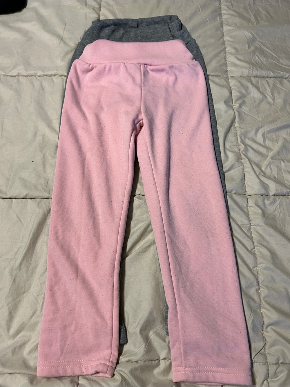 Kids Pink & Gray Fleece Bottoms - Soft Pull-On Pants